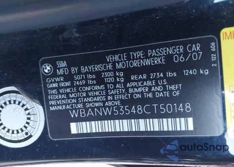 2008 BMW 550I из США, поврежденный, VIN WBANW53548CT50148